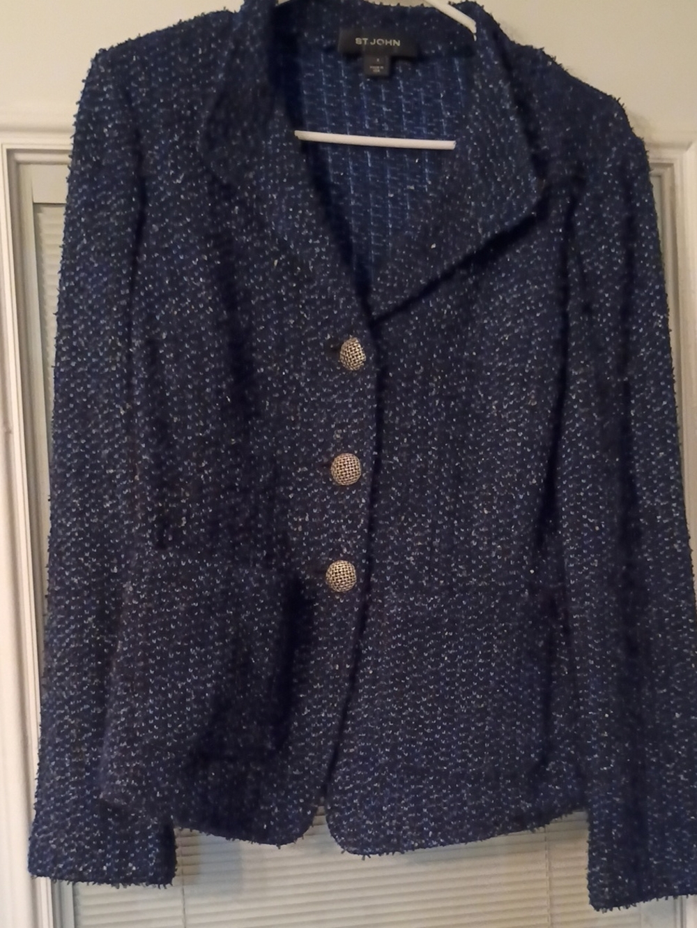 St. John Navy Bouclé Blazer with Gold-Tone Buttons